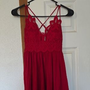 Zenana Outfitters Hot Pink Lace Spaghetti Strap Dress